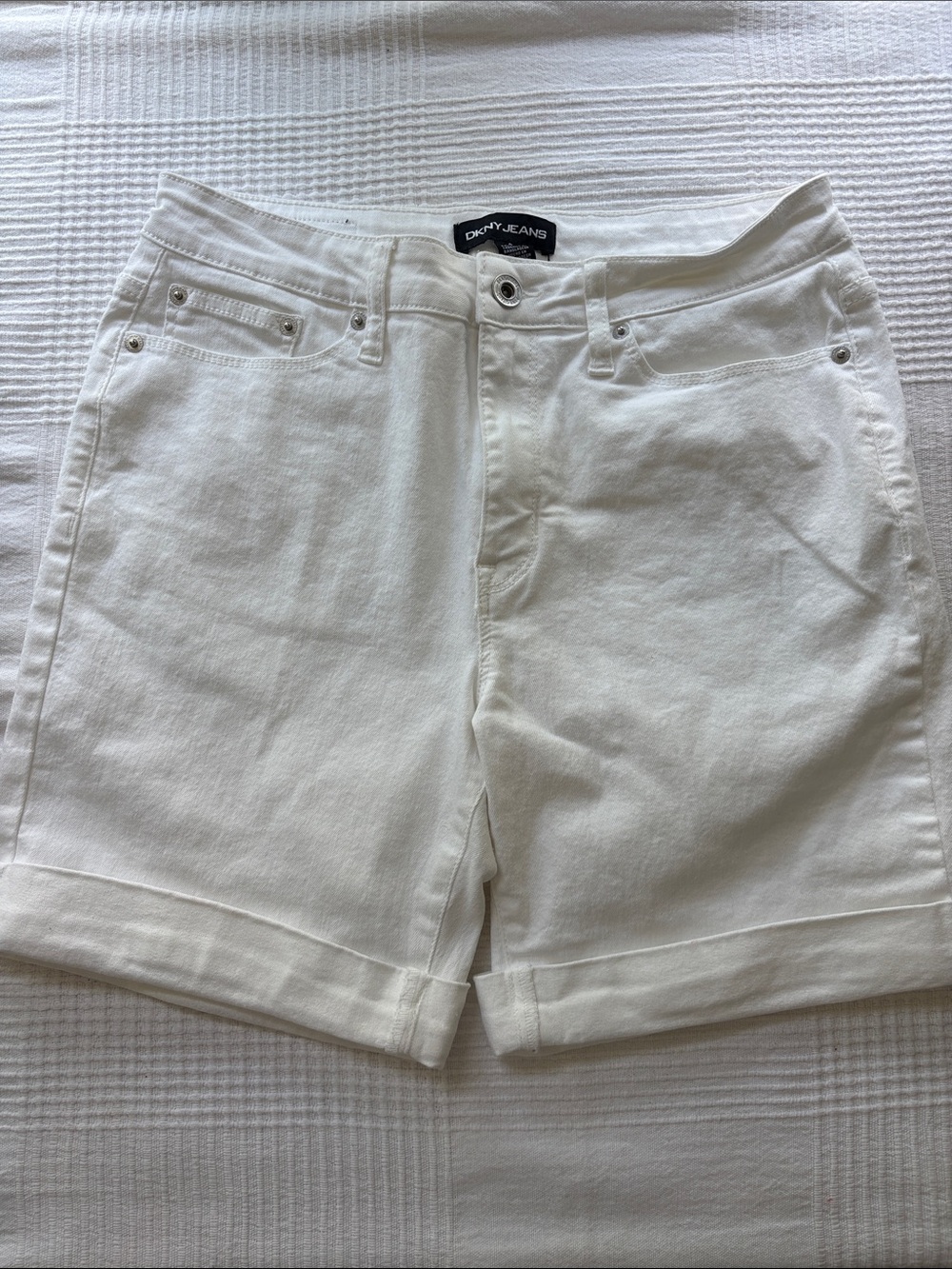 DKNY White Cuffed Denim Shorts